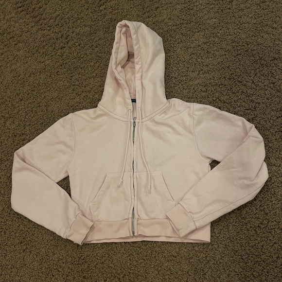 Brandy Melville Tops - John Galt/Brandy Melville Light/Pastel Pink Crystal Cropped Zip-Up Hoodie